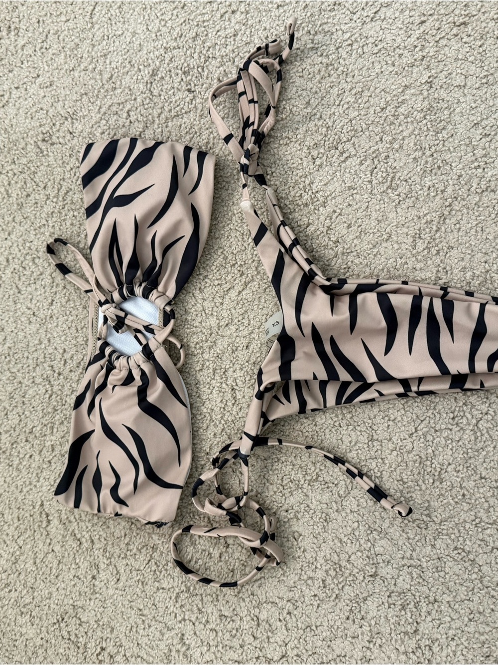 SHEIN Beige and Black Zebra-Print Tie Bikini Set